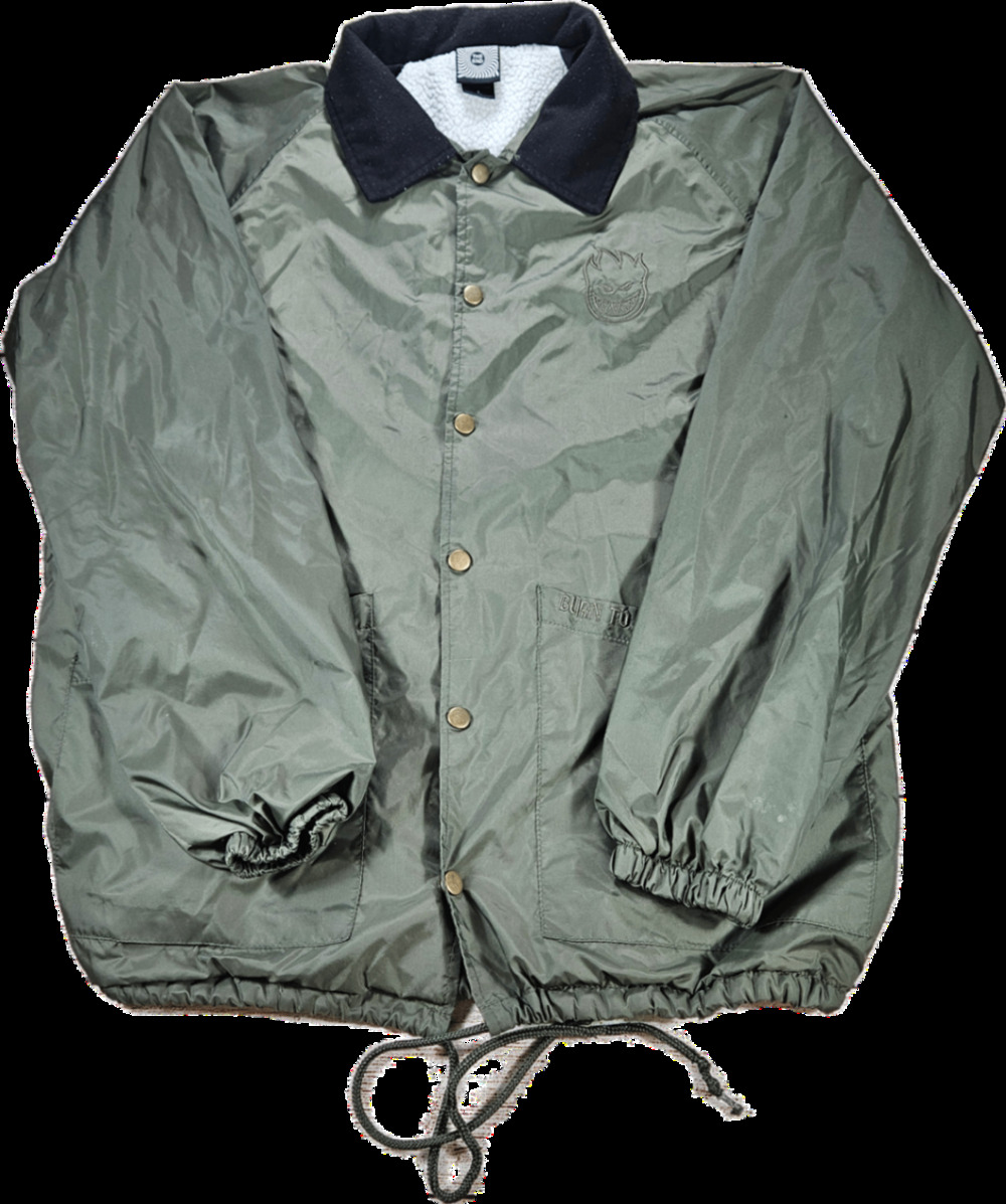 Spitfire Coach Jacket Men's Green L Sherpa Lined Windbreaker *Has Holes